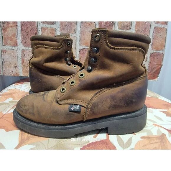 JUSTIN Original Work Boots USA Men’s 6 B Lace-up 762 Copper Caprice Leather - Picture 1 of 5